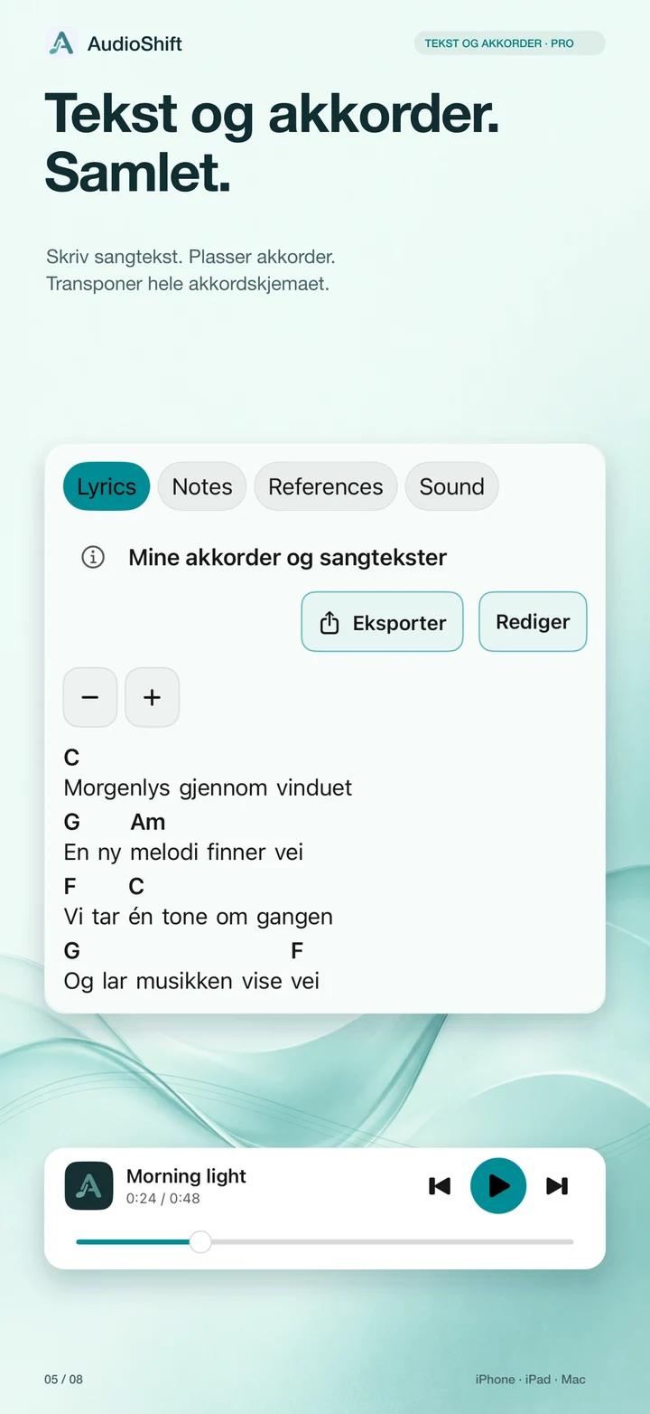 Sangtekst og akkorder — AudioShift